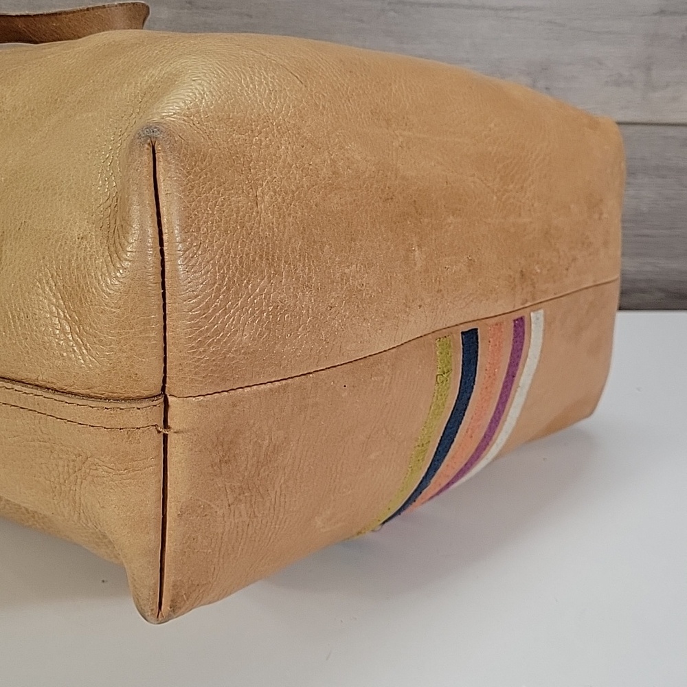 Madewell Tan Leather Embroidered Stripe Tote Bag - Picture 7 of 15